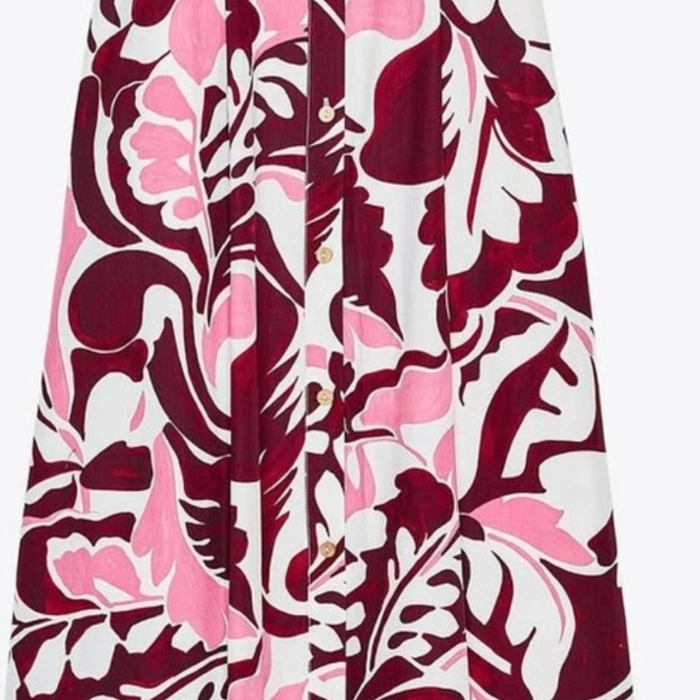 Zara Burgundy and Pink Patterned Midi Dress - Picture 3 of 5